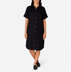 Well Worn Black Linen Viscose Blend Full Button Up Shirt Dress
